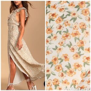 NWT Lulu’s Happiest Moments Ivory Floral Print Ruffled Lace-Up Wrap Dress XS
